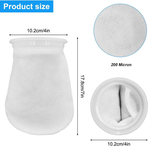 4Pcs 4 Inch Ring Filter Socks 200 Micron, Aquarium Filter Bags for Freshwater Saltwater Aquariums, Sump Use