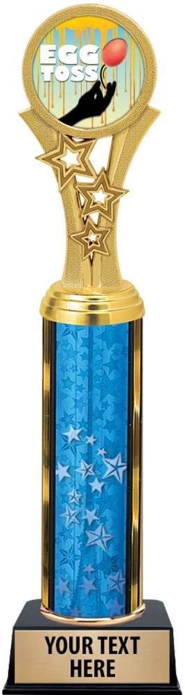 Egg Toss Trophies, 11.5" Blue Stars Egg Toss Trophy Award, Free Engraving