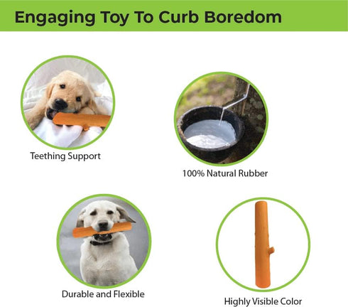 High Visibility Dog Stick Toy for Fetch - Natural Rubber, Teething Relief for Large, Medium, and Small Breeds (Medium,