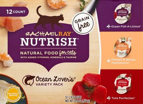 Rachael Ray Nutrish Natural Wet Cat Food, Ocean Lovers Variety Pack, 2.8 Ounce Cup, Pack of 12
