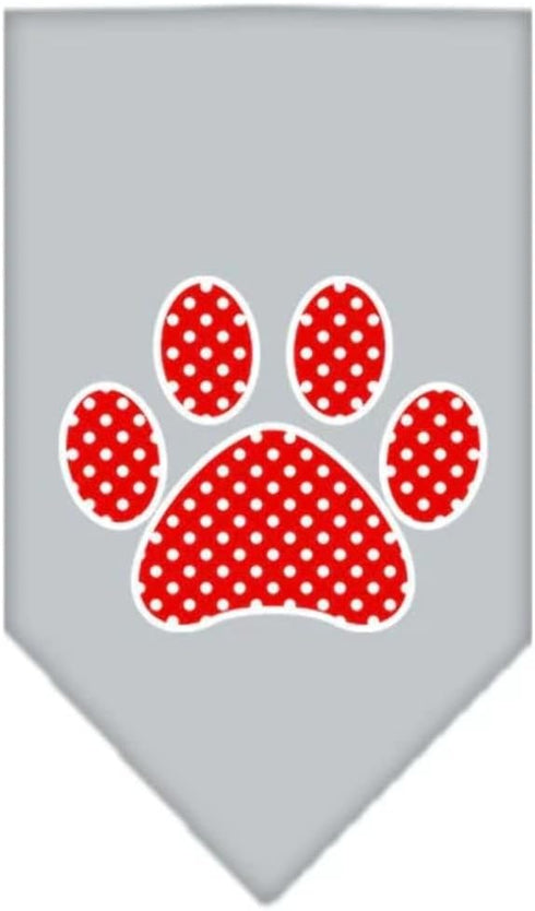 Pet and Dog Bandana Screen Printed, Red Swiss Dot Paw Yellow Small
