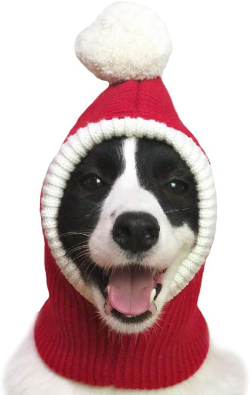 Christmas Dog Hat Costume for Large Medium Dog - Warm Winter Neck Ear Warmer Protector (Small, Red)