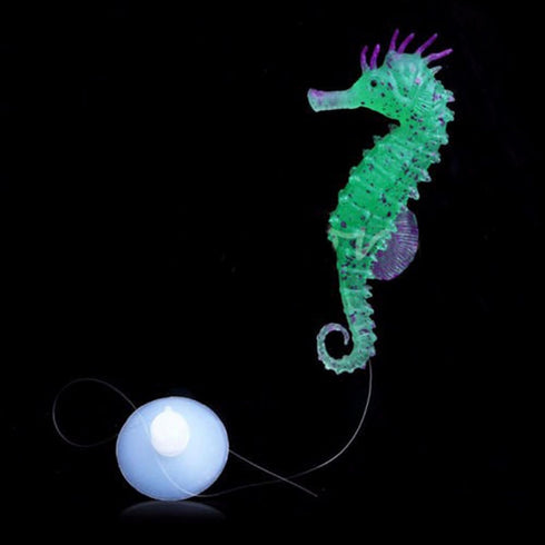 Red Aquarium Decor Luminous Artificial Soft Seahorse, Exquisite Fish Tank Ornament, Fixed by Invisible Line and Sucker