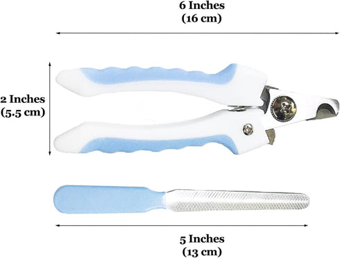 SunGrow Dog Nail Clipper and File Set - Razor Sharp Blade with Safety Switch, Blue and White, 1 Set