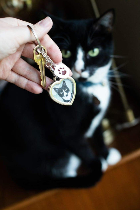 Pearhead Photo Keychain Pet Locket, Dog or Cat Photo Frame Keychain with Paw Print Charm