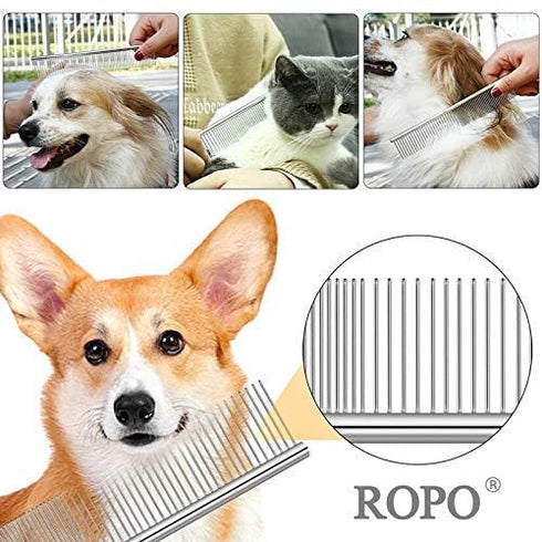 CWXZSTM Pet Steel Combs for Dog and Cat, Dematting Comb with Rounded Teeth and Non-Slip Grip Handle, 6.5IN/7.4IN