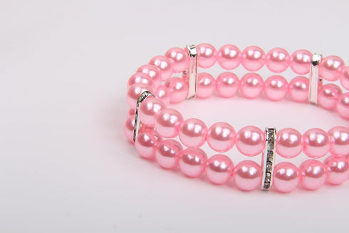 2 Rows Pearls Pet Dog Necklace Collar - Bling Accessories for Puppy Jewelry, Handmade Adjustable (Pink, Extra Small)