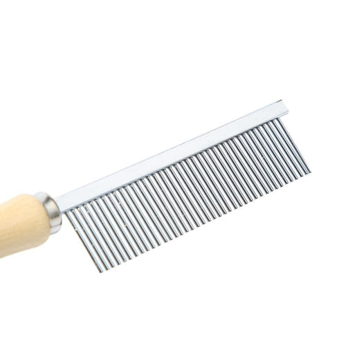 Silver Dog and Cat Combs for Grooming Long Haired Pets, Stainless Steel Pin Teeth Wooden Handle