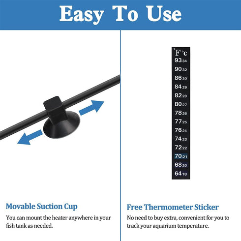 Super Mini Aquarium Heater, 6 Watts Small Fish Tank Flat Heater with Free Thermometer Strip, Submersible Slim Betta