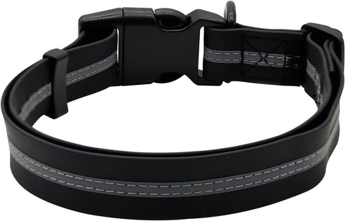 NIMBLE Waterproof Dog Collar, Durable Adjustable Pet Collars with Reflective Cloth Stripe, S/M/L Sizes, Large, Black