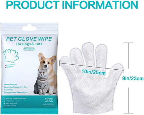 Cleaning Glove for Dog and Cat, Wipes Gloves for Pet Fur Face, Ear, Eye, Paws Cleaning Wipes, Grooming Wipes (6 Pcs)
