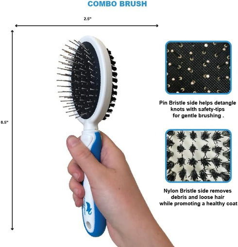 Animal Planet Pet Daily Grooming Kit (3 Pack) for Dogs & Cats - Reversible Grooming Glove, Double Sided Comb & Brush
