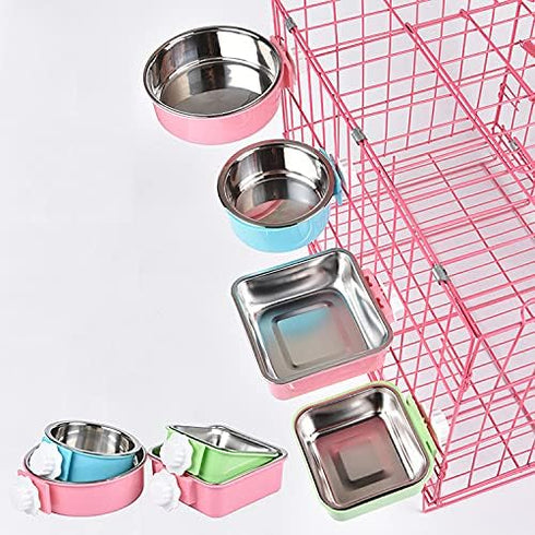 Crate Dog Bowl, Stainless Steel Removable Hanging Food Water Bowl Crate Coop Cup,Pet Cage Bowls with Bolt Holder for Dog, Puppy, Cat, Rabbit, Bird,Small Animals (Large (Pack of 2))