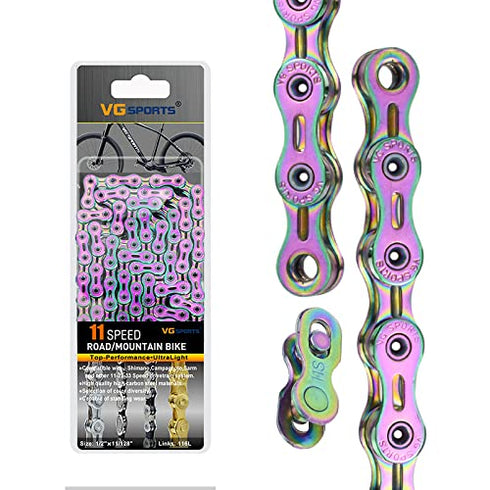 VG SPORTS Bike Chains | 6/7/8/9/10/11 Speed | Lightweight Half Hollow/Full Hollow Chains, 116 Links