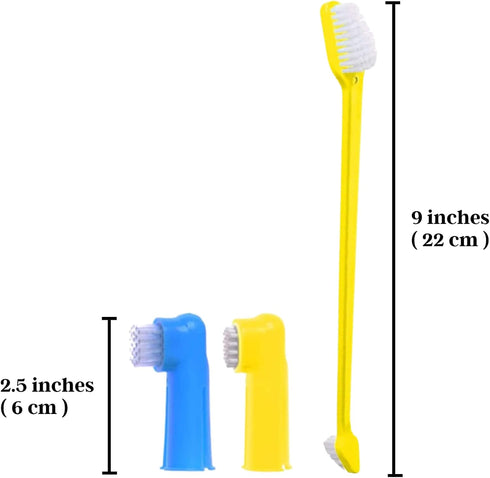 Set, 2 3 SunGrow Dog Toothbrush Dual-Headed Brush, Bonus Finger Brushes Included, Removes Plaque, freshens Dog's