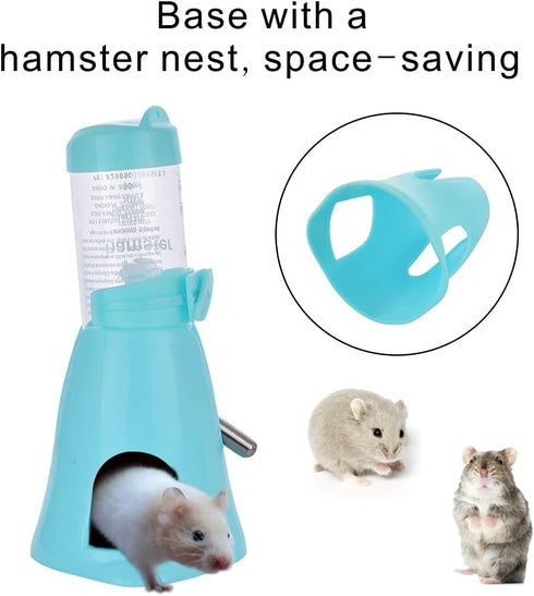 Guardians Hamster Water Bottle, Automatic Drinking Bottle with Food Container Base, 80ml, Blue