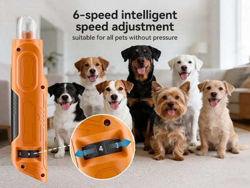 6 Trimmer PAPIFEED Speed Pet Nail Grinder with Dual LED Lights, Rechargeable Dog Nail with Dust Proof Cover, Type-C