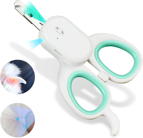 PAKEWAY Cat Nail Clipper with LED & U-V Light, Sharp Angled Blade Grooming Tool for Dogs, Cats, Rabbits