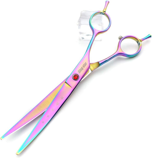 7.0in Titanium Professional Pet Grooming Scissors Set, Straight & Thinning & Curved Scissors, 3pcs Set for Dog Grooming