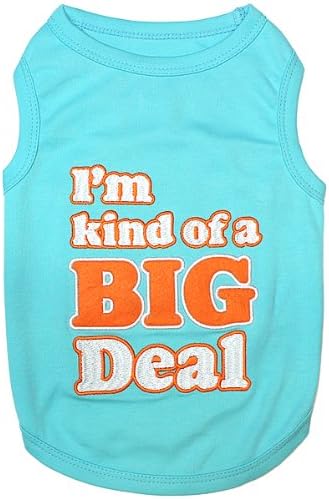 Parisian Pet Dog T-shirt - Embroidered “I’m Kind of Big Deal” - Lightweight Blue Sleeveless Tee for Small Dogs