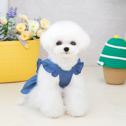 Dog Dress: Puppy Luxury Skirt, Princess Dresses for Small Dog Girls, Wedding Evening Tutu Denim Skirt, Navy Blue XL