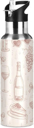 Wassud 22 oz Water Bottle Rose Wine Bottles Stainless Steel Sport Water Bottle with Straw Insulated Water Bottles