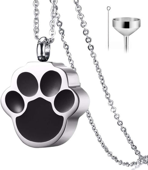 QUMY Pet Cat Dog Paw Print Cremation Jewelry, Wearable Urn Necklace for Ashes, Stainless Chain, Women