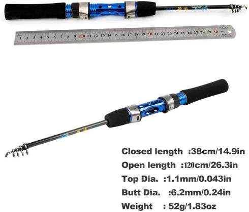 DCYMI 120cm Carbon Fiber Ice Fishing Rod Mini Pole Portable Shrimp Winter Fishing Rod with Fishing Reel Fishing Tackle