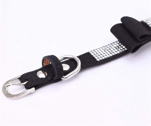 Rhinestone Dog Collar, Soft Suede Leather Dazzling Sparkling Collar for Pet Dog Puppy with Crystal Diamond