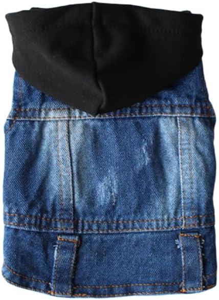 POPETPOP Dog Denim Jackets - Pet Clothes Small Dog Outfits, Work Suit Blouses, Denim Lapel Vest with Hat