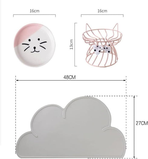 Raised Cat Food Bowls Ceramic with Metal Stand, Elevated Feeding Bowl with Non-Slip Mat for Cats and Small Dogs