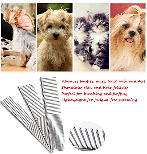 Tear Stain Remover Combs, Professional Pet Grooming Brush, Stainless Steel Undercoat Rake and Flea Combs