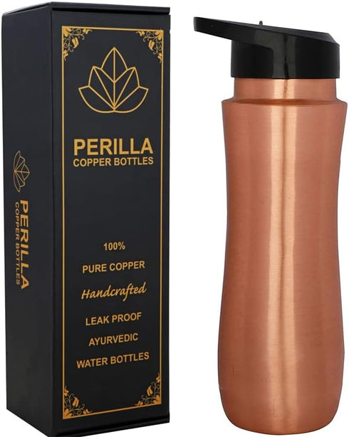 Perilla Home 100% Pure Copper Bottle - 25.37 Oz Ayurvedic Water Bottle, Leak Proof for Gym, Outdoors, Indoors