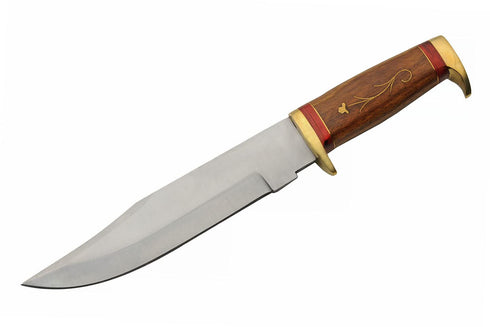 SZCO Supplies 12.25: Inlay Wood Handled Outdoor Hunting Knife With Leather Sheath