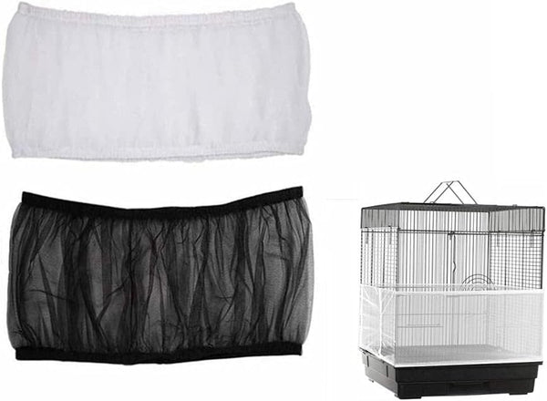 Bird Cage Seed Catcher (2 Pack), Airy Gauze Cover, Dust-Proof Mesh Net Accessories (Black + White, M)