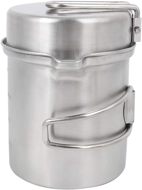 Set Keenso Stainless Steel Cookware with Foldable Handle, Compact Storage Bag, for Camping, Hiking, and Picnic