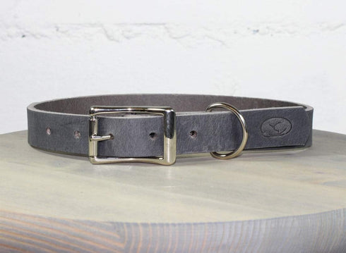 Full Grain Thick Leather Dog Collar - Medium Size 14"-18", Gray