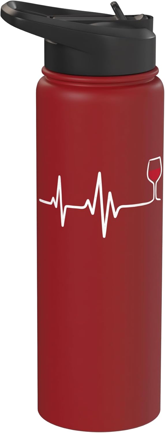 Wine Drinker Humor Tee Winery Life Wine Sommelier Heartbeat Wine Drinkers Sommelier Wine Drinking Party Tee Stainless Steel Insulated Water