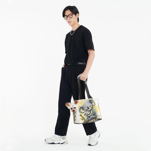 AKDODK Cute Koala Mom and Baby Print Portable Foldable Shoulder Bag for Travel,with Collar Hook and Handle Pad,Cute