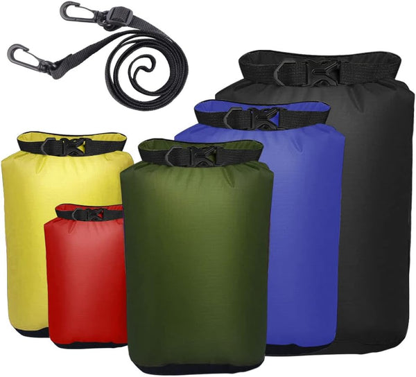 Pimoys 5 Pack Waterproof Dry Sacks - Lightweight Outdoor Dry Bags with Shoulder Strap, 20L / 12L / 10L / 6L / 3.5L for