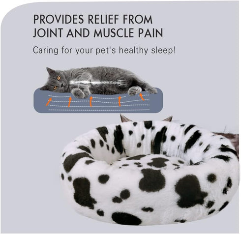 Anti-Anxiety Dog Bed, Donut Bed, Faux Fur, L: 25.5 x 25.5 x 7.5 Inch