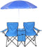 Volowoo Portable 2 Seat Folding Camp Chair,Double Camping Chairs with Umbrella with Cooler