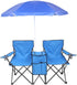 Guangshuohui 2 Double Camping Chairs with Umbrella, Portable Seat Folding Camp Chair with Cooler Bag, Beverage Holder