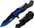 Rtek 5" Tactical Bottle Opener - Glass Break Easy Open Stainless Steel Pocket Folding Knife (Blue)