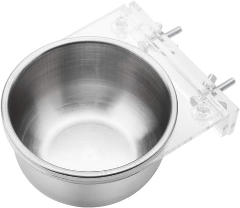 Stainless Steel Hanging Bowl Bird Food Feeding Dish, Water Seed Feeder with Screw Attachment for Bird Cage