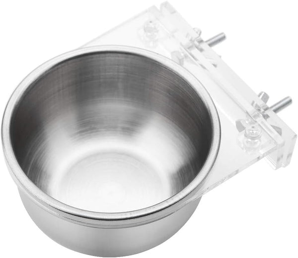 Stainless Steel Hanging Bowl Bird Food Feeding Dish, Water Seed Feeder with Screw Attachment for Bird Cage