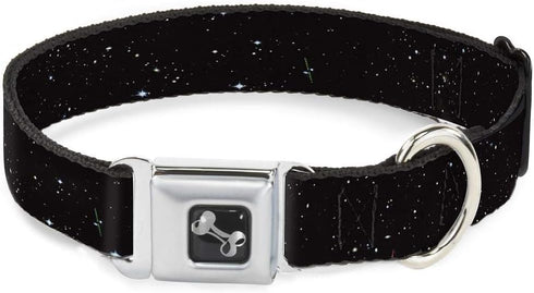 Dog Collar Seatbelt Buckle, Deep Space2 Black White, 16 to 23 Inches, 1.5 Inch Wide