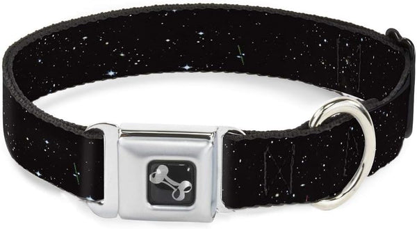 Dog Collar Seatbelt Buckle, Deep Space2 Black White, 16 to 23 Inches, 1.5 Inch Wide
