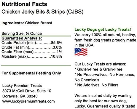 Lucky Premium Treats Chicken Jerky Bits and Strips 7 oz – All Natural Lean Dehydrated Chicken Breast Treats