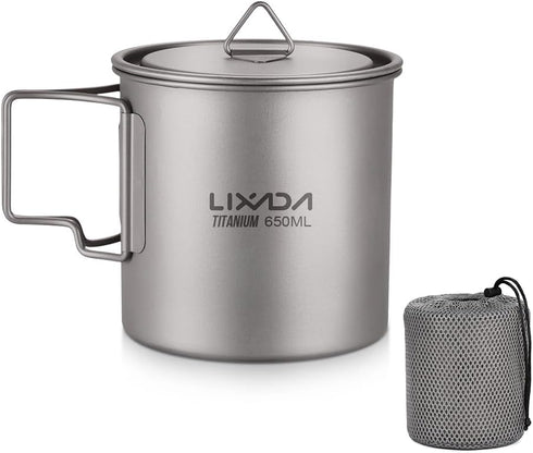 Lixada Titanium Pot, Lightweight Camping Pot, Titanium Cup, Backpacking Pot with Portable Handles